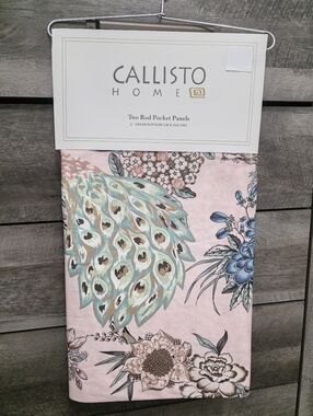 The Callisto Home Peacock Floral Window Curtains Two Rod Pocket Panels 38x92in